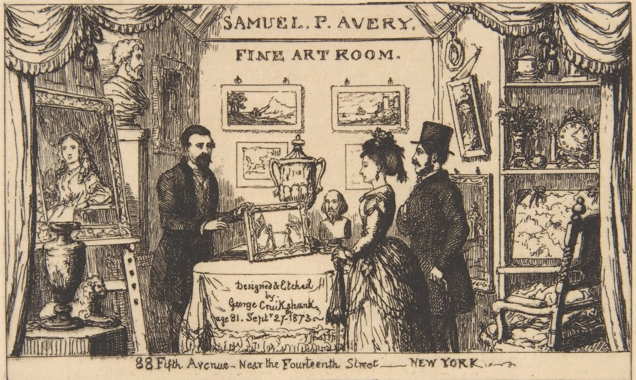 Byttekort for Samuel P. Avery - Fine Art Room, 1873., 1873. av George Cruikshank