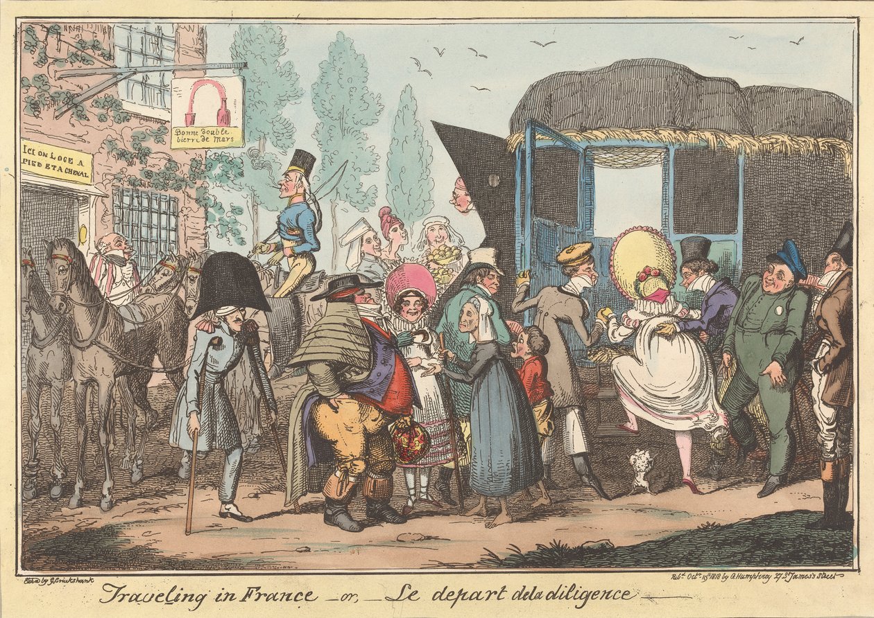 Reiser i Frankrike -eller, -Diligensens avgang av George Cruikshank