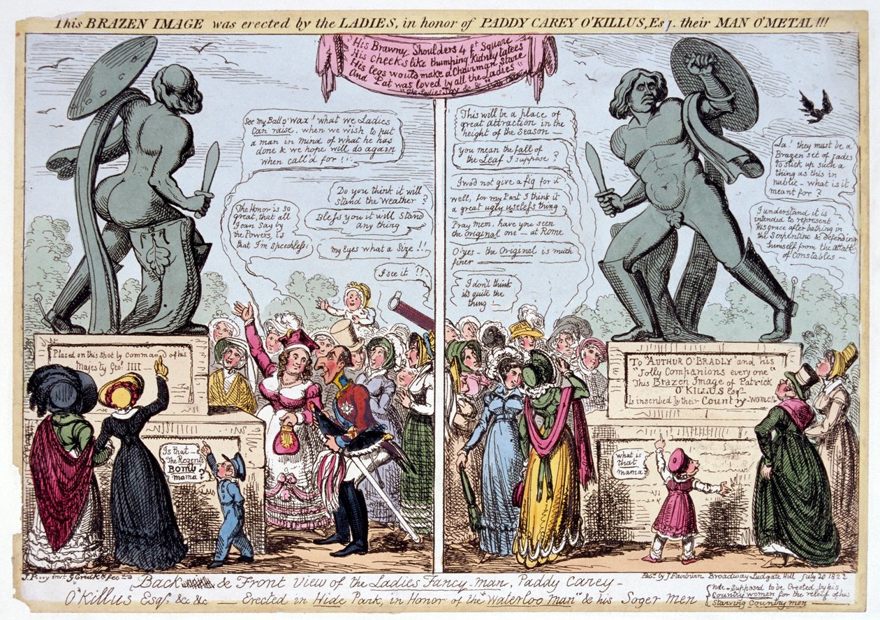 Kvinner som beundrer statuen av Achilles, Hyde Park, London, 1822. av George Cruikshank