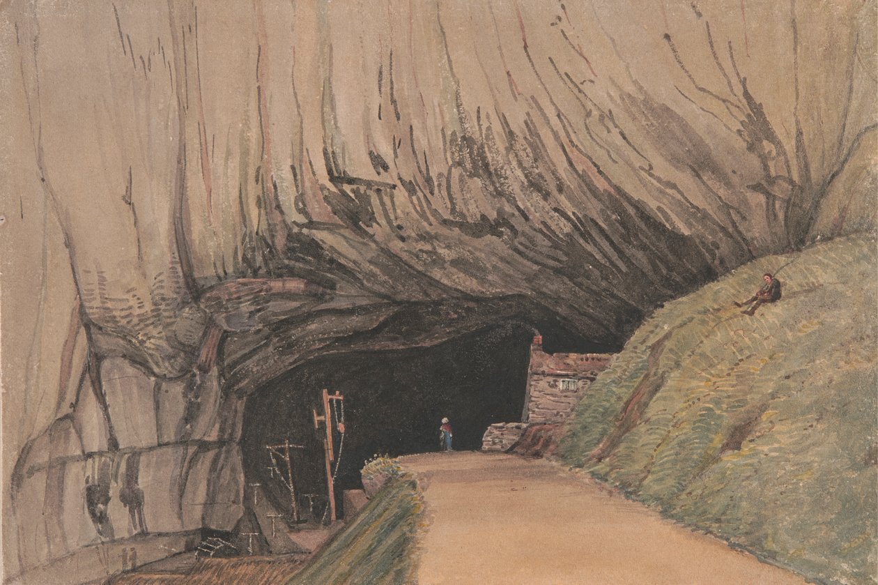 Inngang til Peak Cavern, eller Devil's Hole, Castleton... av George Cumberland