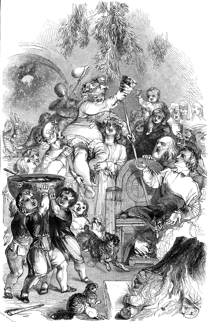 Bringing in Christmas - tegnet av William Harvey, 1845. av George Dalziel