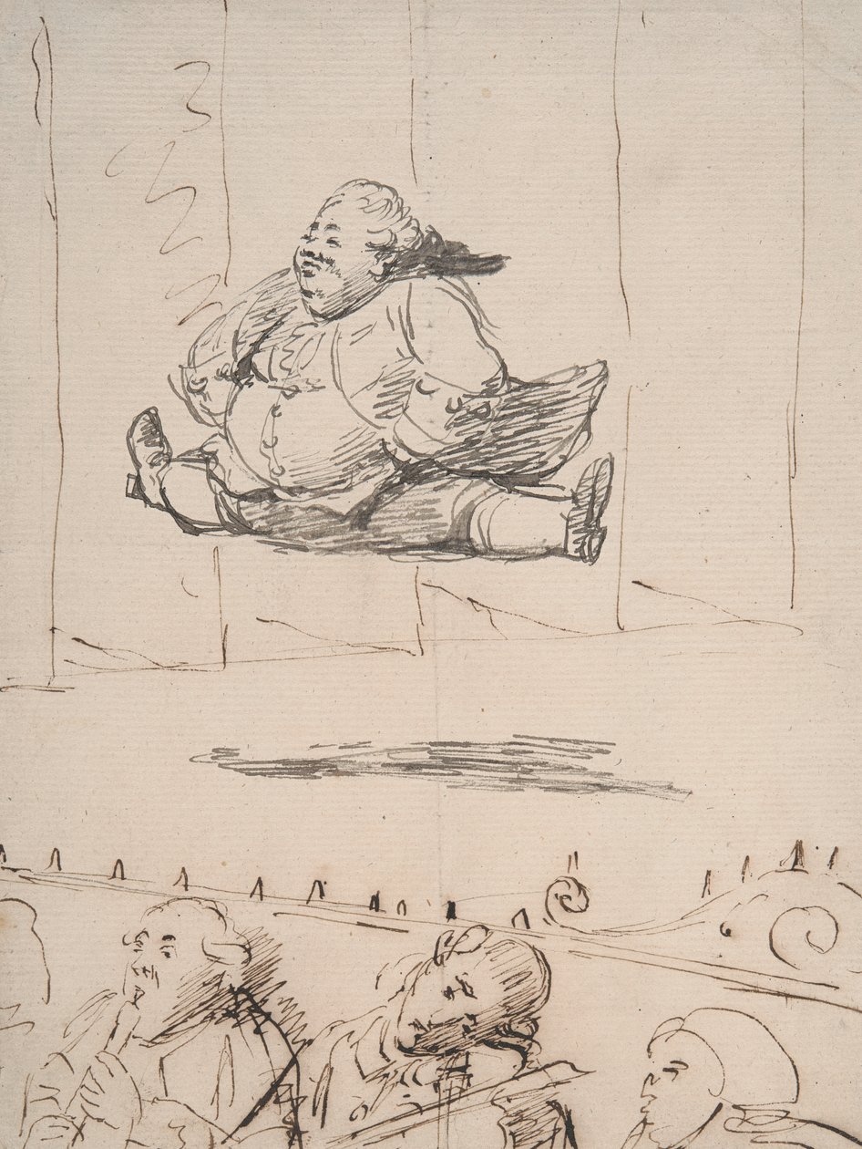 A Man doing the Splits, ca. 1760-90 (penn & brunt og grått blekk på papir) av George Dance