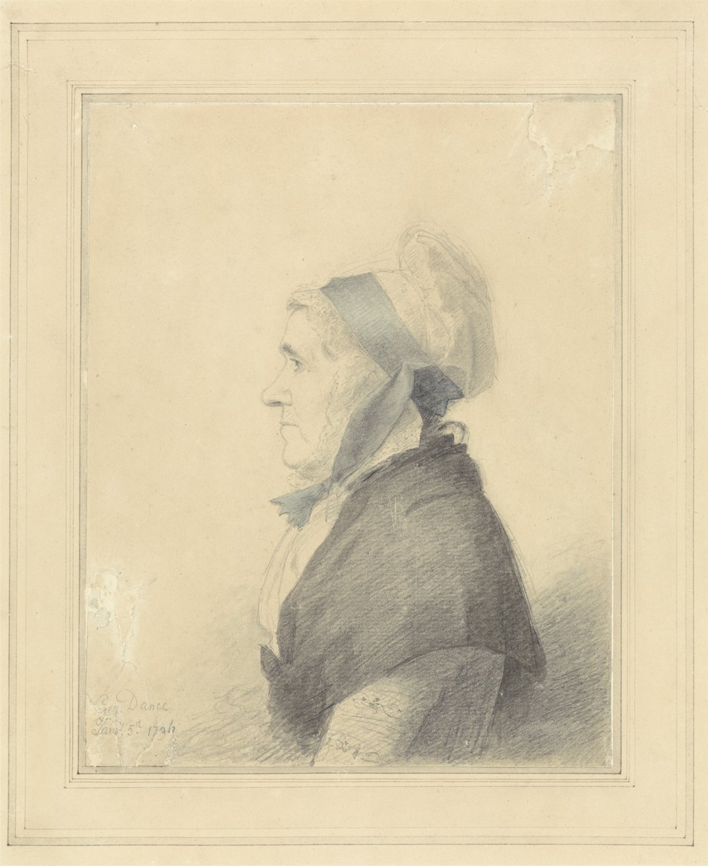 Portrait of an Elderly Lady, 1796 (grafitt, blekk og wc på papir) av George Dance