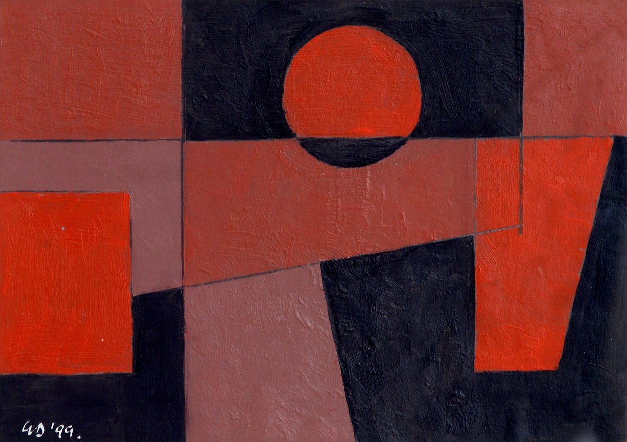 Related Reds with Black, 1999 (olje på kort) av George Dannatt