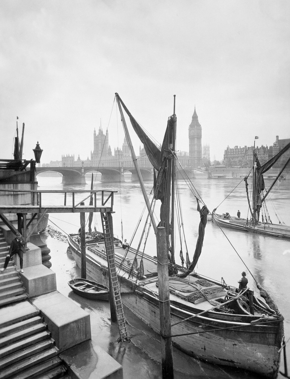 Houses of Parliament fra Themsen, Lambeth, London, ca 1920-tallet av George Davison Reid
