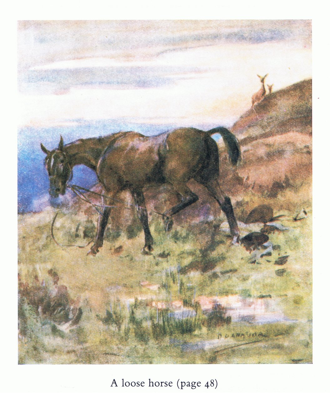 Den løse hesten (farge litho) av George Denholm Armour