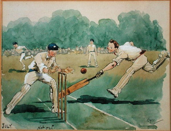 Juli måned: Cricket (penn og blekk og akvarell på papir) av George Derville Rowlandson
