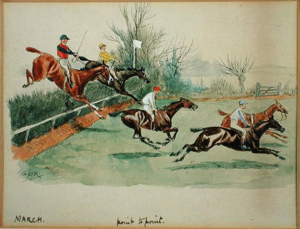 Mars måned: Point to Point (penn og blekk og akvarell på papir) av George Derville Rowlandson