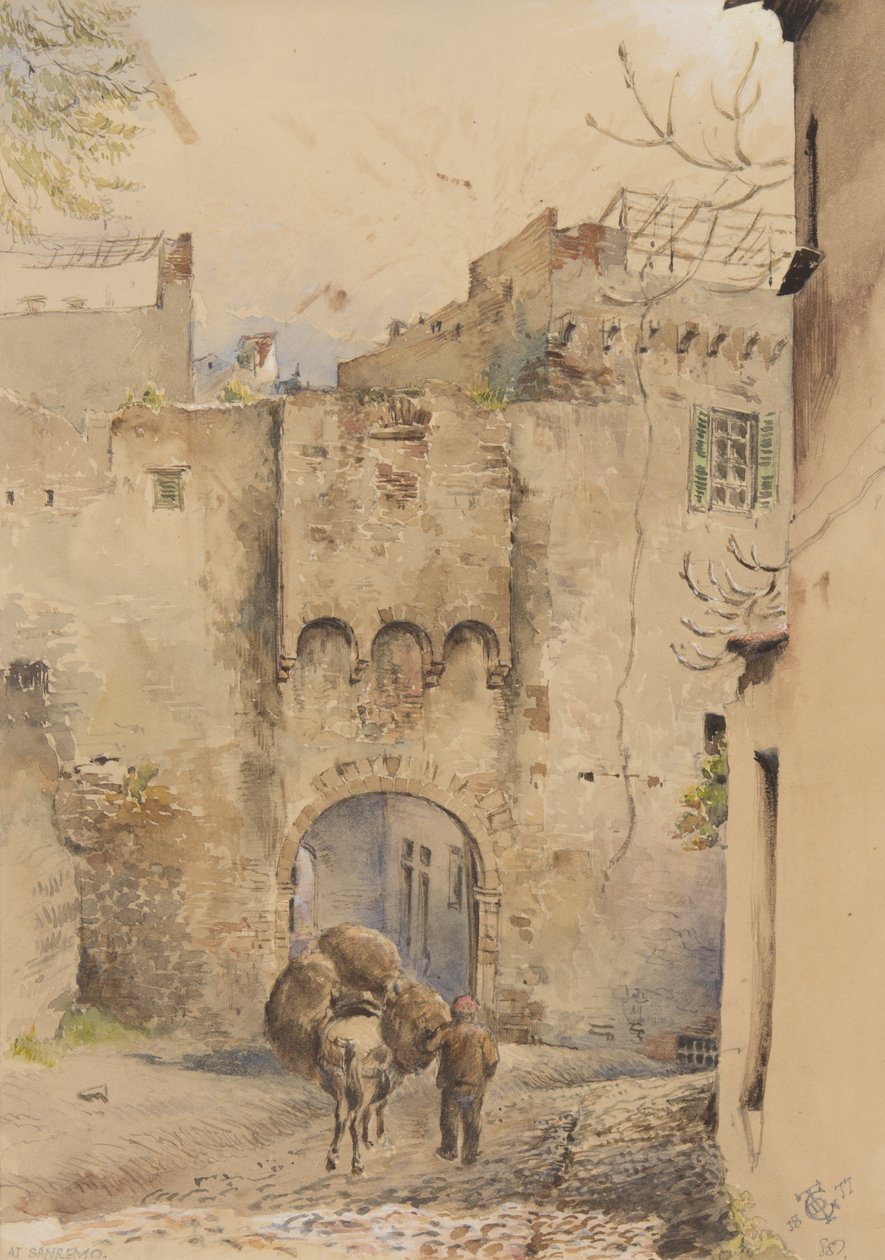 Port på toppen av gamlebyen, San Remo, 1877 (wc på papir) av George Douglas Tinling