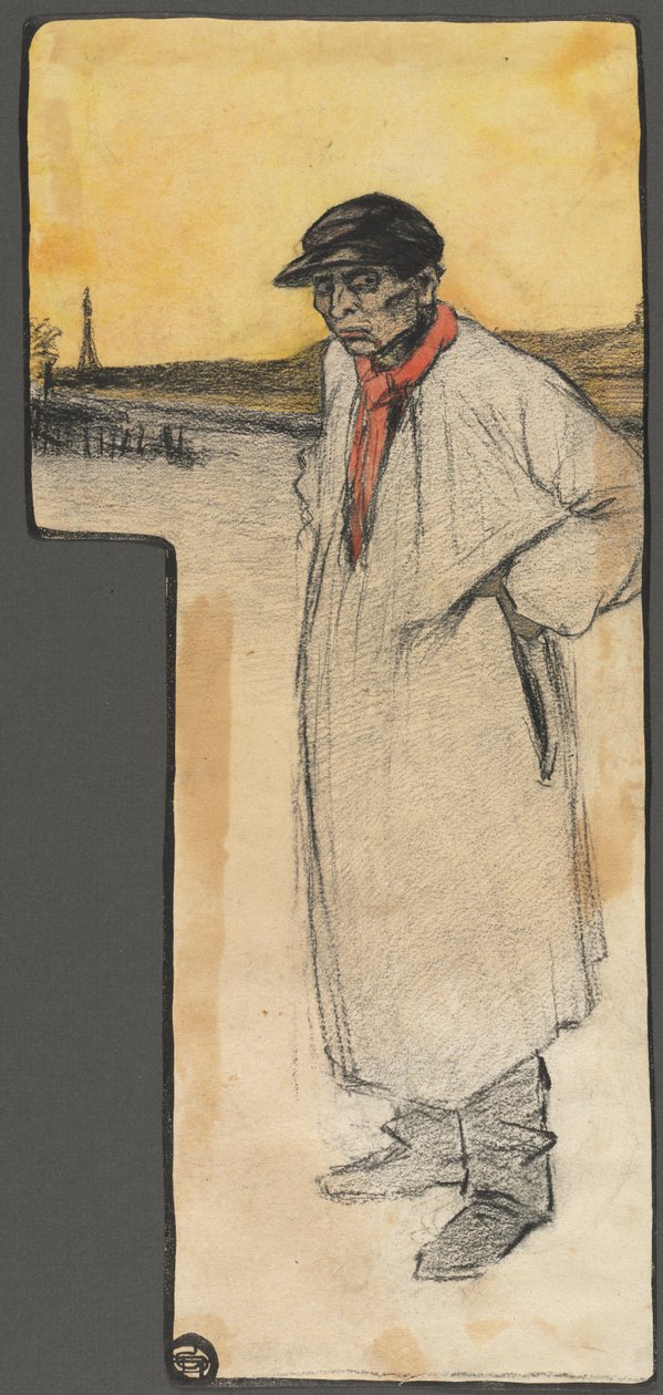 Design for en bokillustrasjon, stående mannlig figur, etter 1901. av George Dupuis
