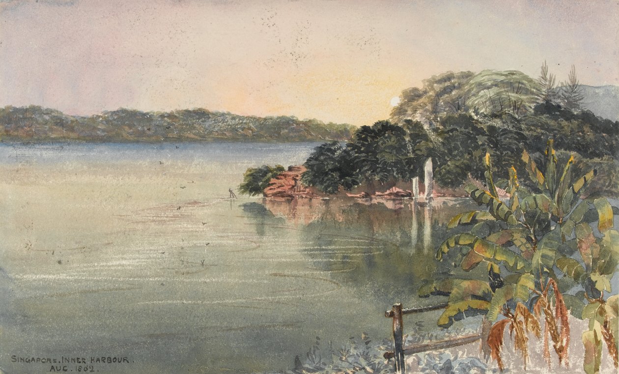 Singapore, indre havn, august 1862   (akvarell) av George E.L.S. Sanford