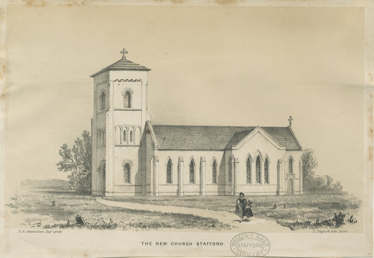 Stafford - Christ Church: tonet litografi, og [midten av 1800-tallet] (trykk) av George E. Hamilton