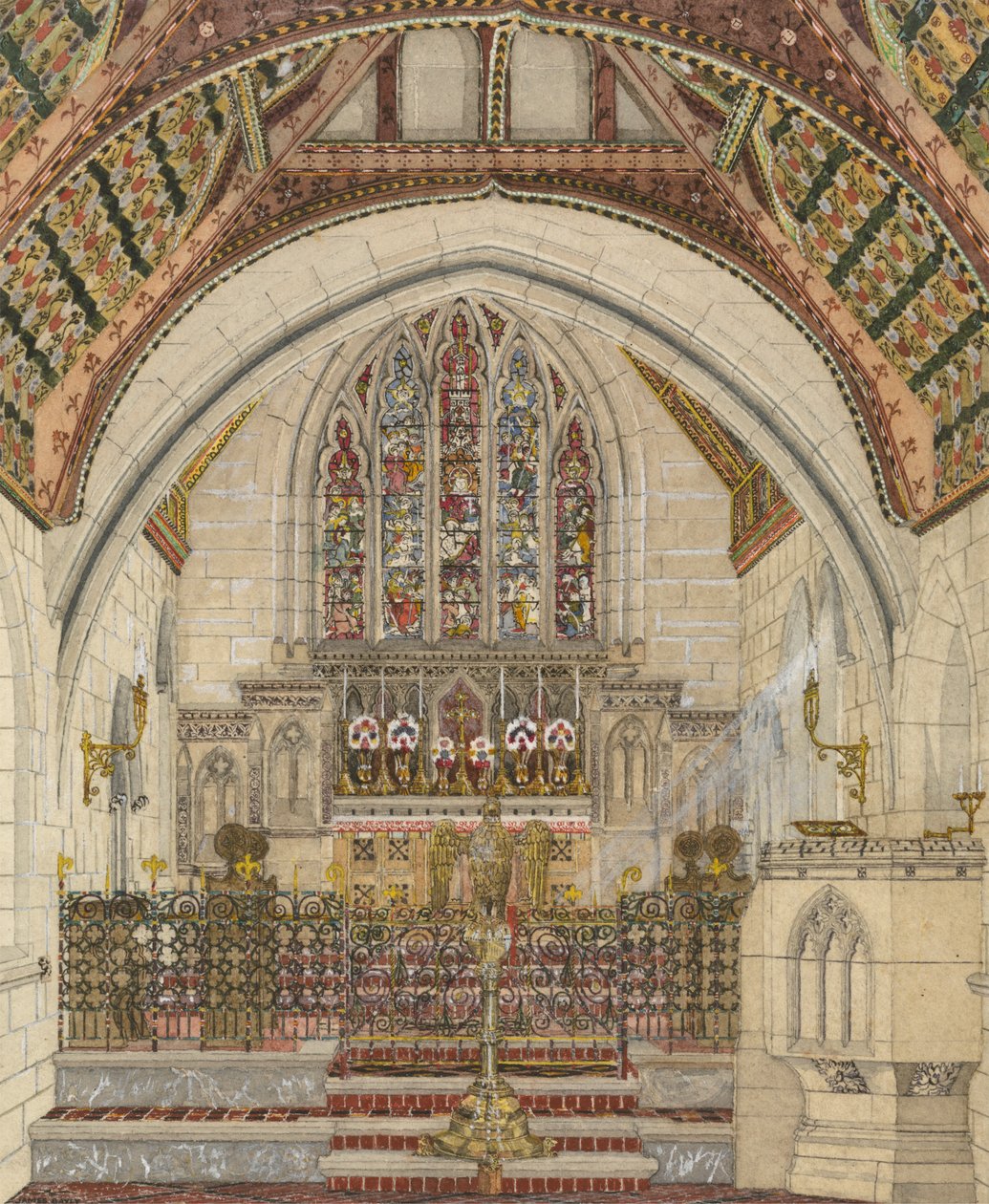 Design for polykromatisk dekorasjon av en kirke av George Edmund Street