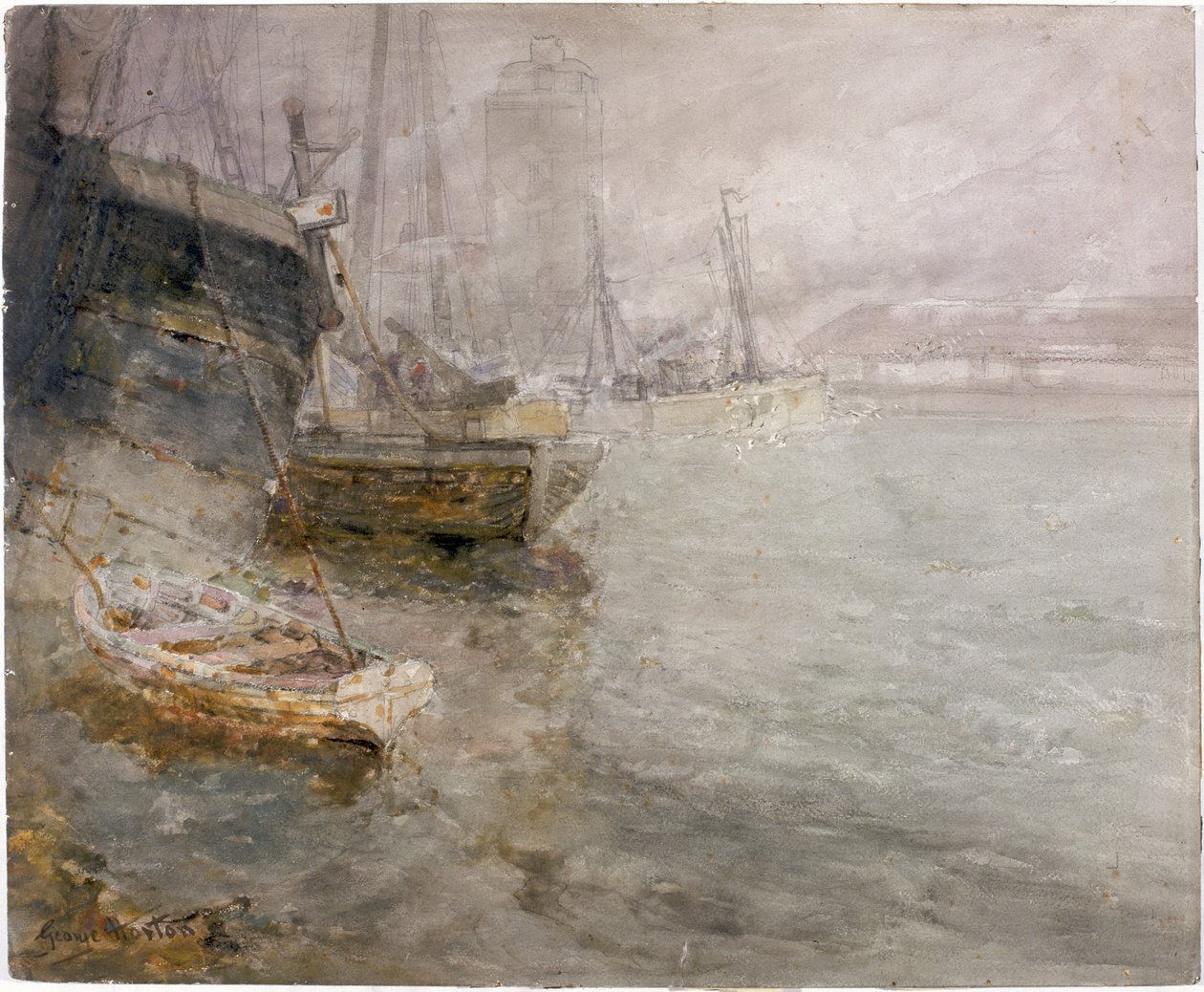 North Shields Fish Quay (kull, blyant og akvarell om bord) av George Edward Horton