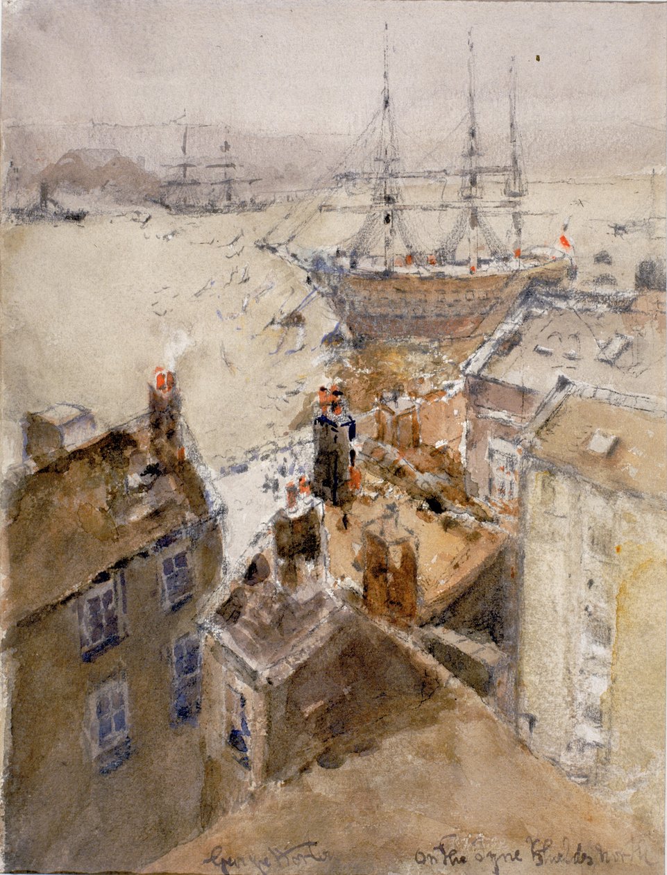 On the Tyne, North Shields (blyant og akvarell på papir (limt om bord)) av George Edward Horton