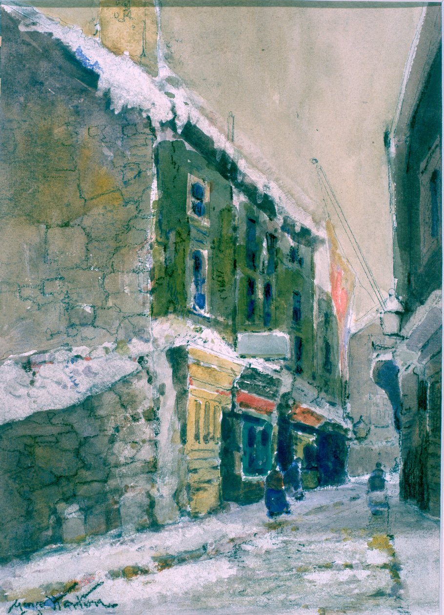Winter, Clive Street, North Shields (kull og akvarell på papir limt på kort) av George Edward Horton
