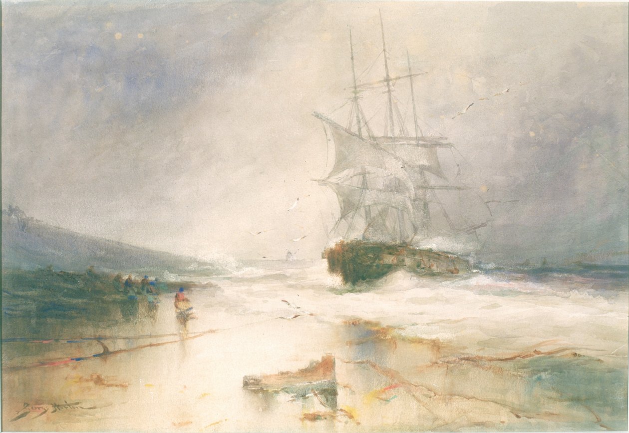 Wreck of the Salween, South Shields Sands (blyant og akvarell på papir) av George Edward Horton