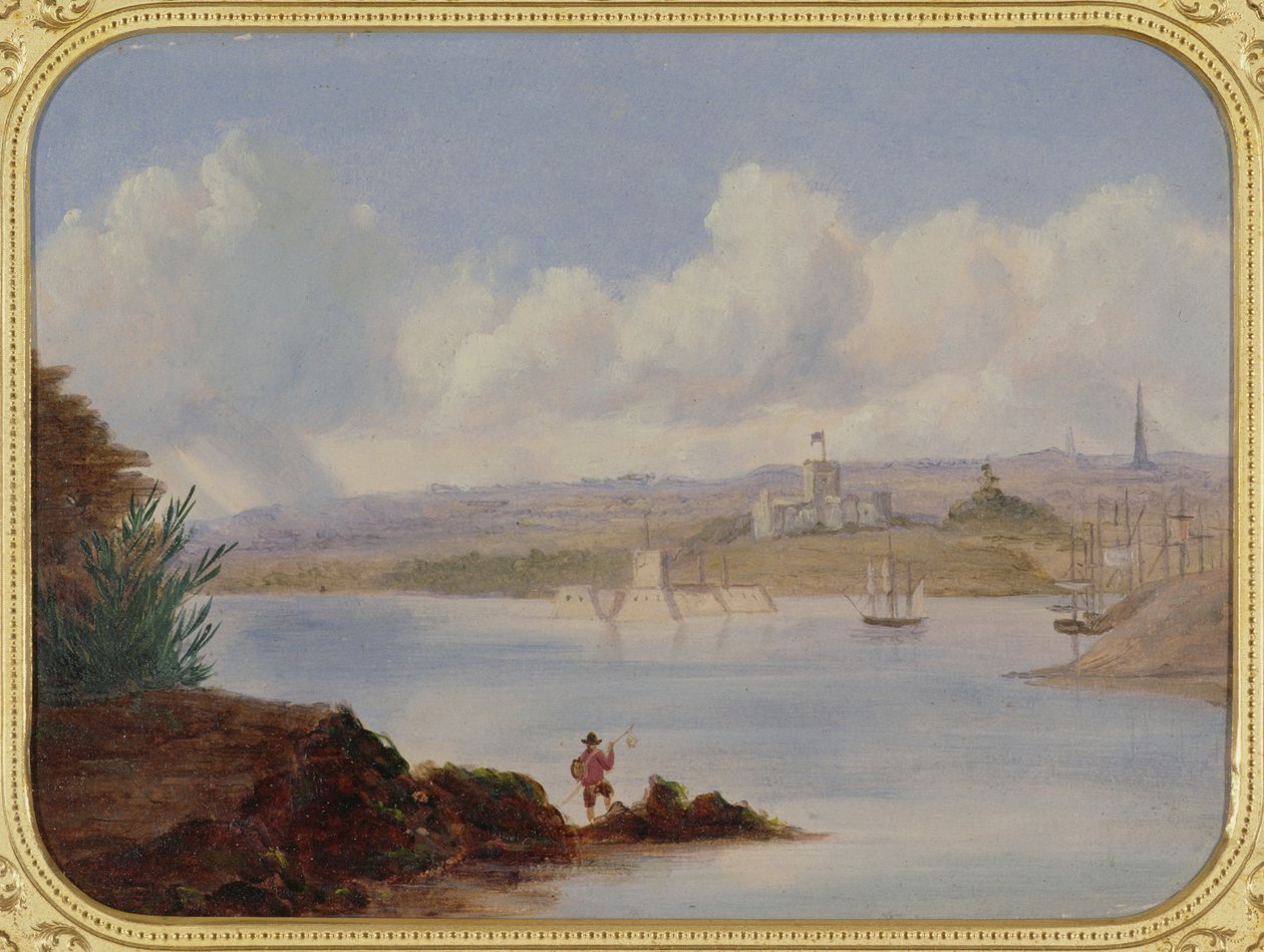 Government House og Pinch Gut Island, Sydney Harbour, 1800-tallet av George Edward Peacock