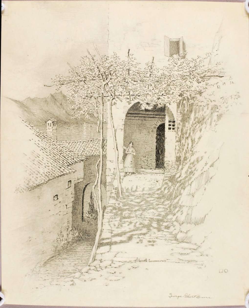 Uten tittel (overføringstegning til Landsbygate, Luganosjøen, Italia [nr. 1]) av George Elbert Burr