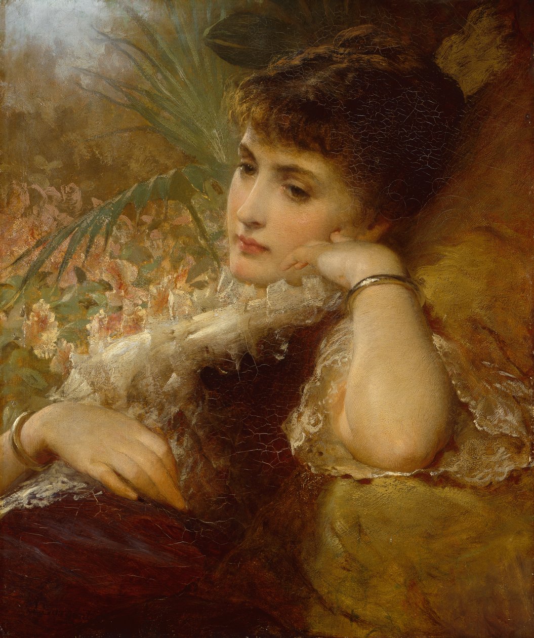 Portrett av en dame (olje om bord) av George Elgar Hicks