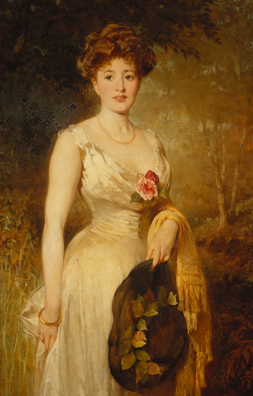 Portrett av en dame i en hvit kjole, 1909 av George Elgar Hicks