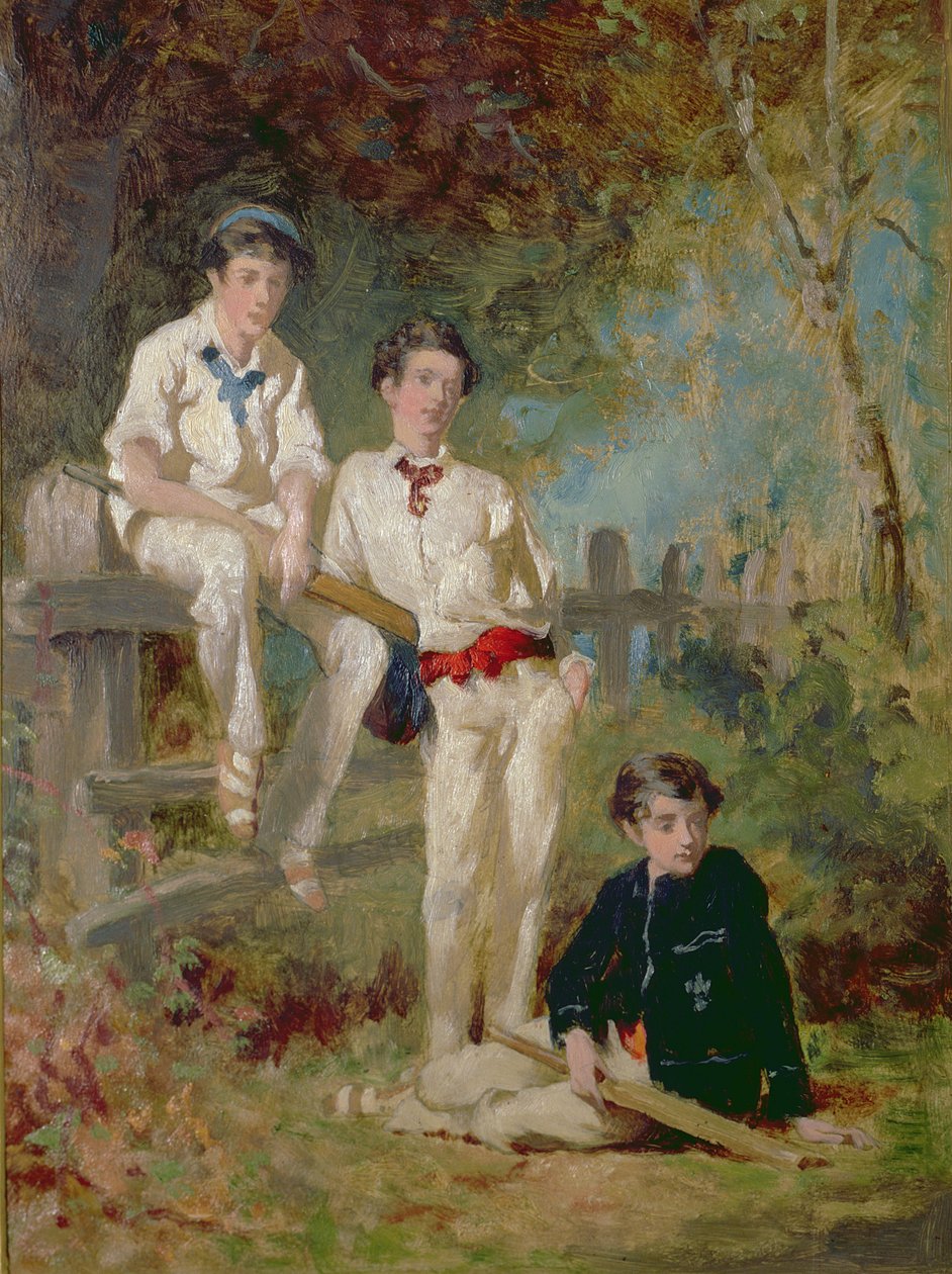Three Young Cricketers, ca. 1883 (olje på kort) av George Elgar Hicks