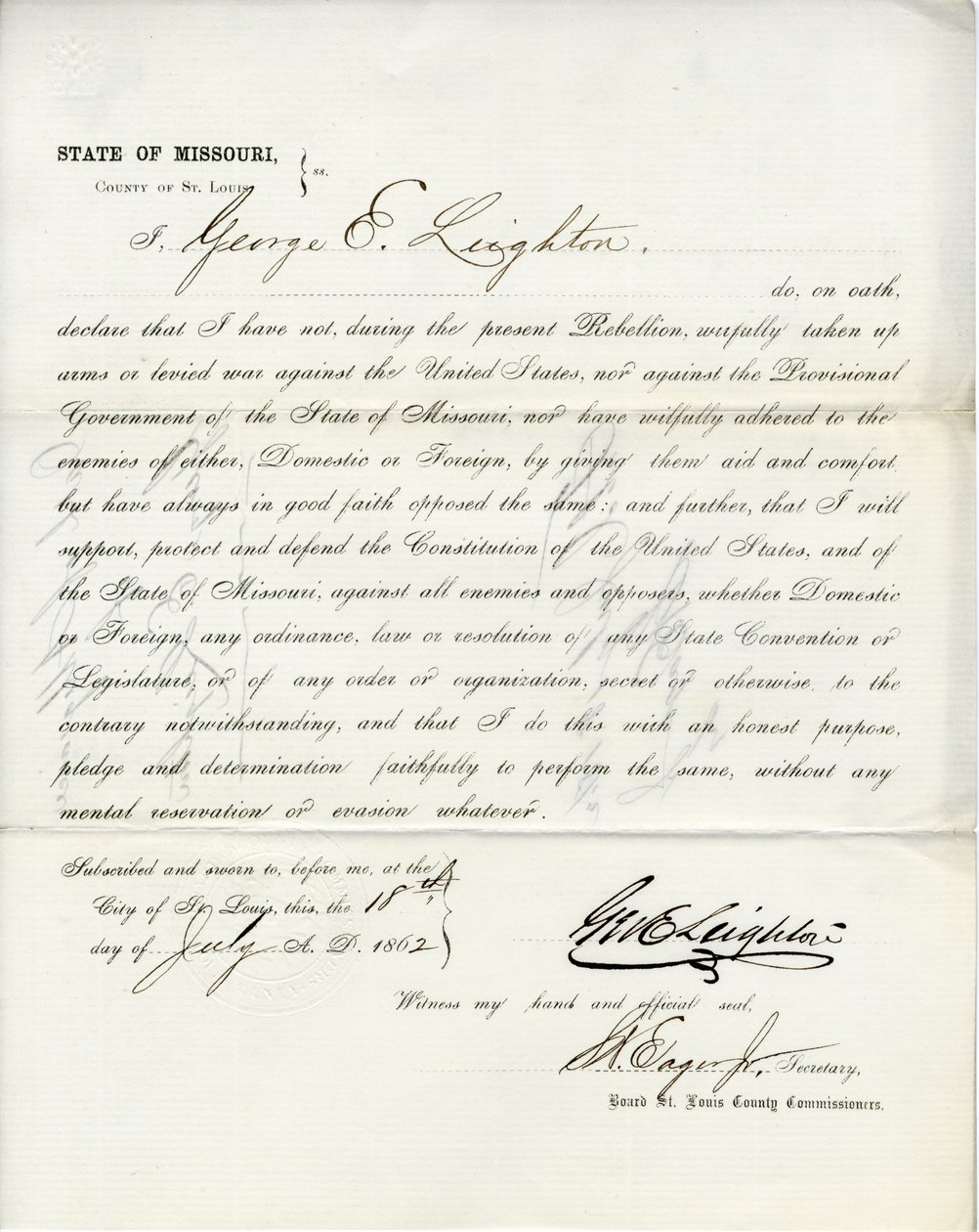 Lojalitetsed av George E. Leighton fra Missouri, St. Louis County av George Eliot Leighton