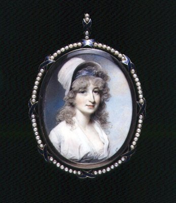 Portrettminiatyr av fru Lindsay (?) ca. 1790 (akvarell på elfenben) av George Engleheart