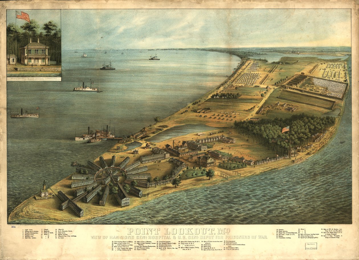 Point Lookout, Md. View of Hammond Genl. Sykehus og amerikansk genl. depot for krigsfanger av George Everett
