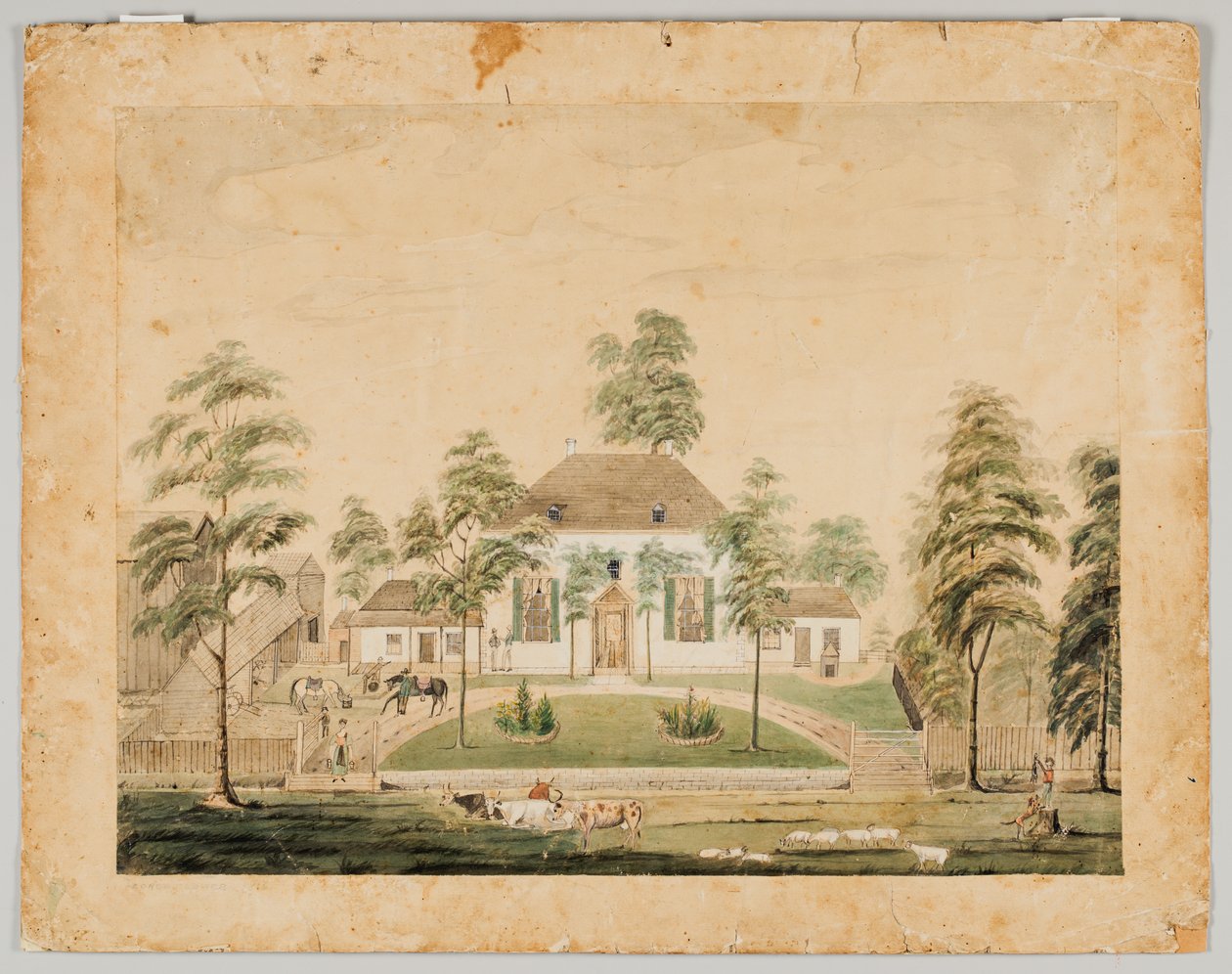 Park House, Albion, Illinois, 1816 (wc på papir) av George Flower