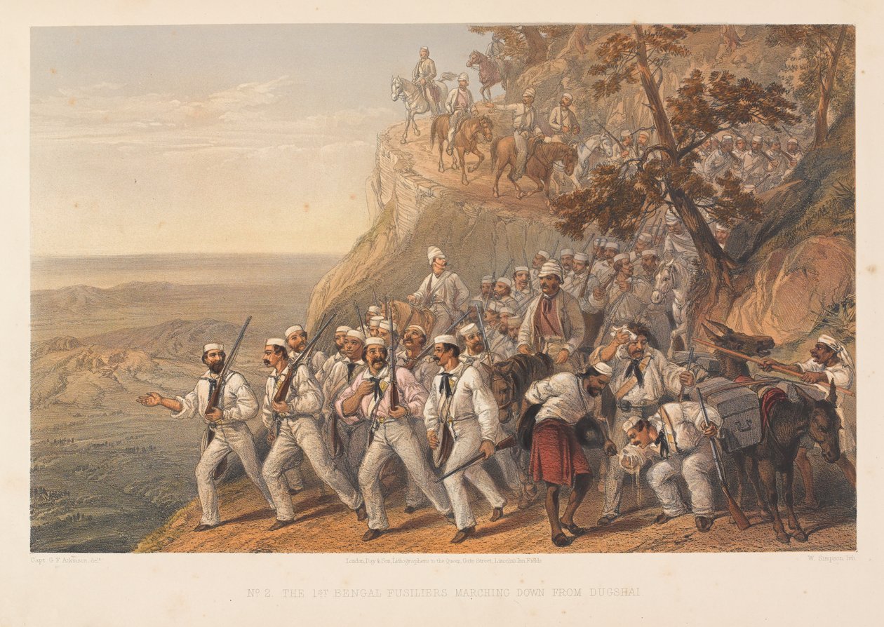 ?De 1. Bengal Fusiliers marsjerte ned fra Dugshai?, 1857 av George Francklin Atkinson