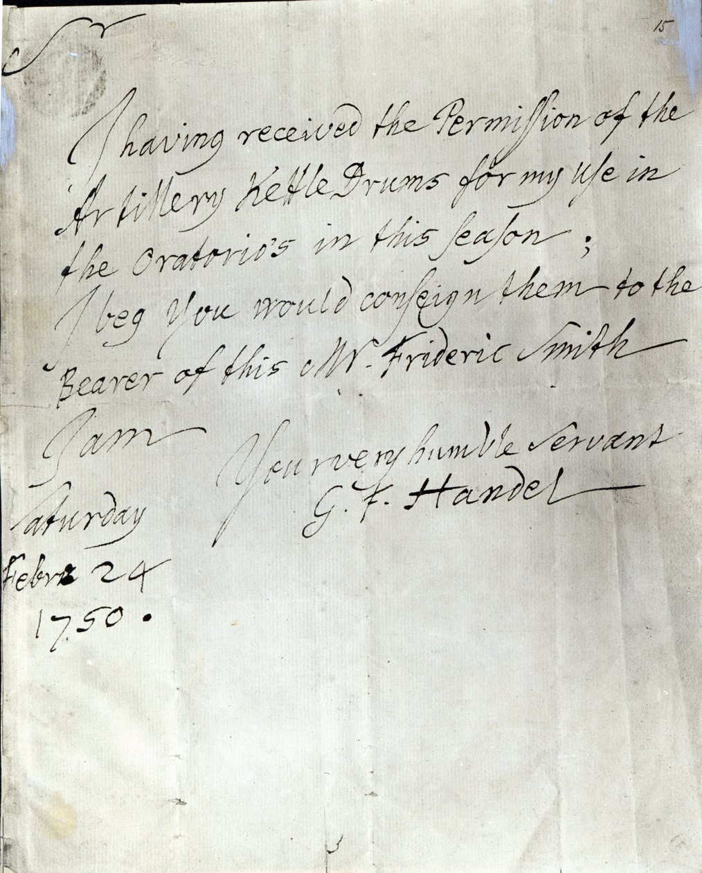 Brev fra George Frederick Handel datert 24. februar 1750 av George Frederick Handel