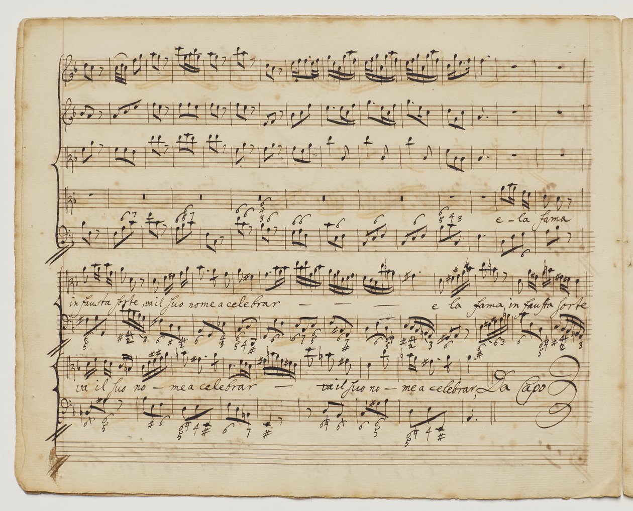 Preggio er sol d "un alma forte, f.6v fra" Aditionall [sic] songs for Rinaldo ", ca. 1717 av George Frederick Handel