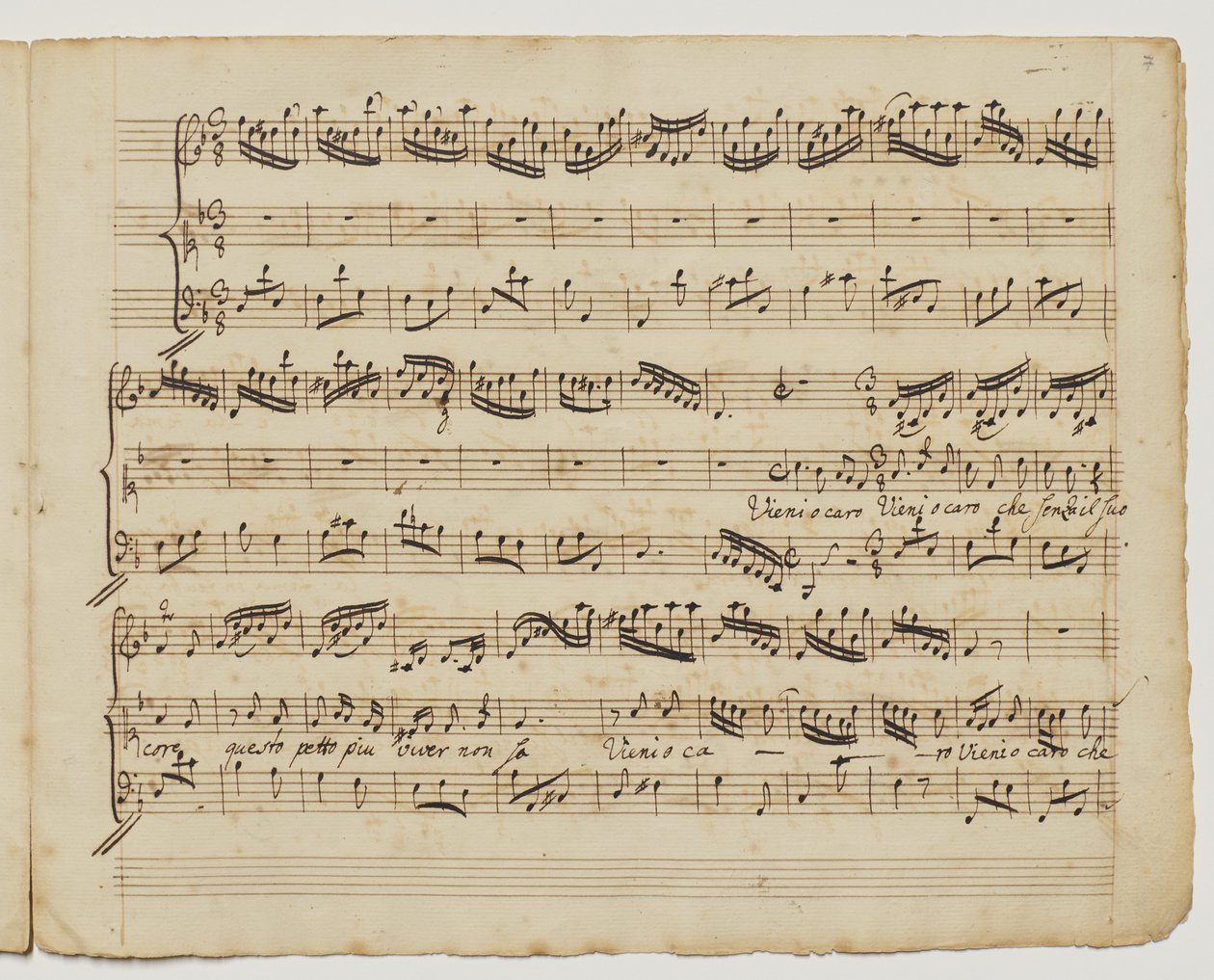 Kom o kjære som uten sin kjerne, f.7r fra "Aditionall [sic] songs for Rinaldo", ca.1717 av George Frederick Handel