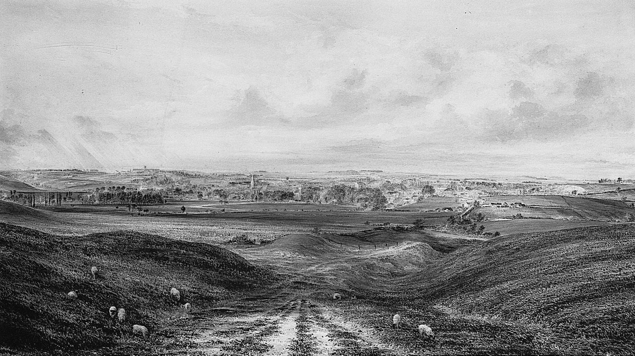 En omfattende utsikt over Winchester (akvarell og blyant på papir) av George Frederick Prosser