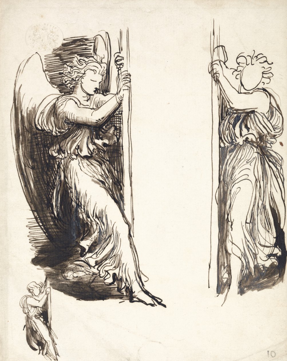 Studies for Angels in The Court of Death (penn og brunt blekk over grafitt) av George Frederick Watts