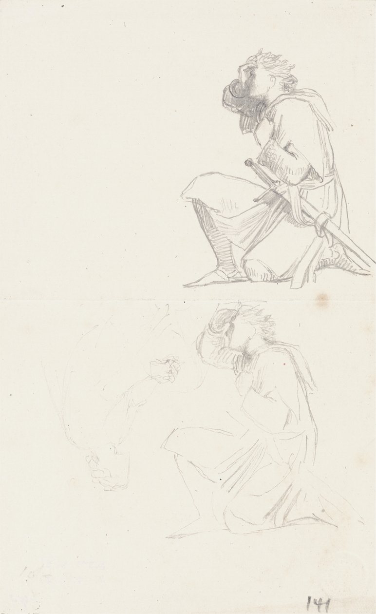 Studier av en knelende ridder (grafitt) av George Frederick Watts