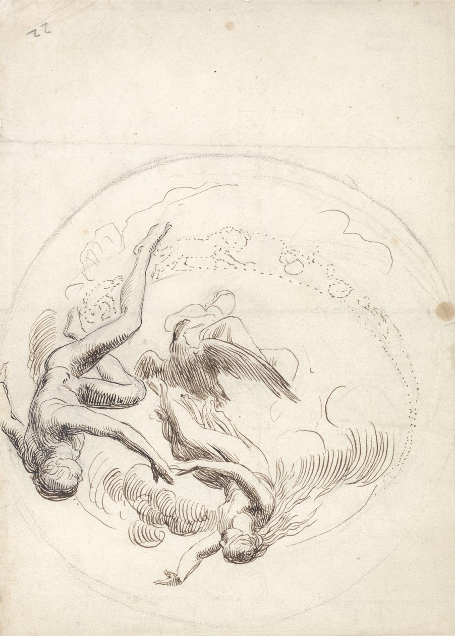 Studie for en sirkulær takdekorasjon (penn & brunt blekk og grafitt) av George Frederick Watts