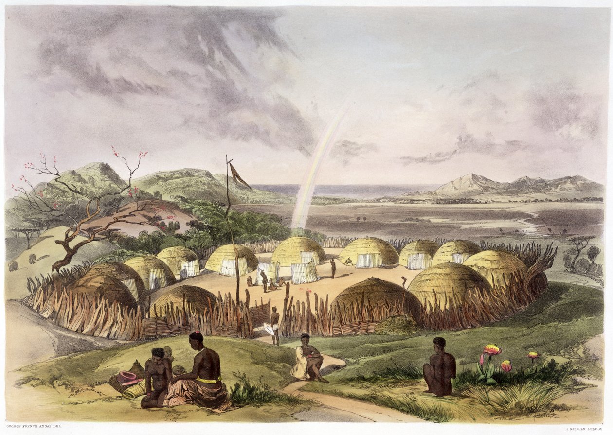 'Zulu Kraal nær Umlazi, Natal', 1849 av George French Angas