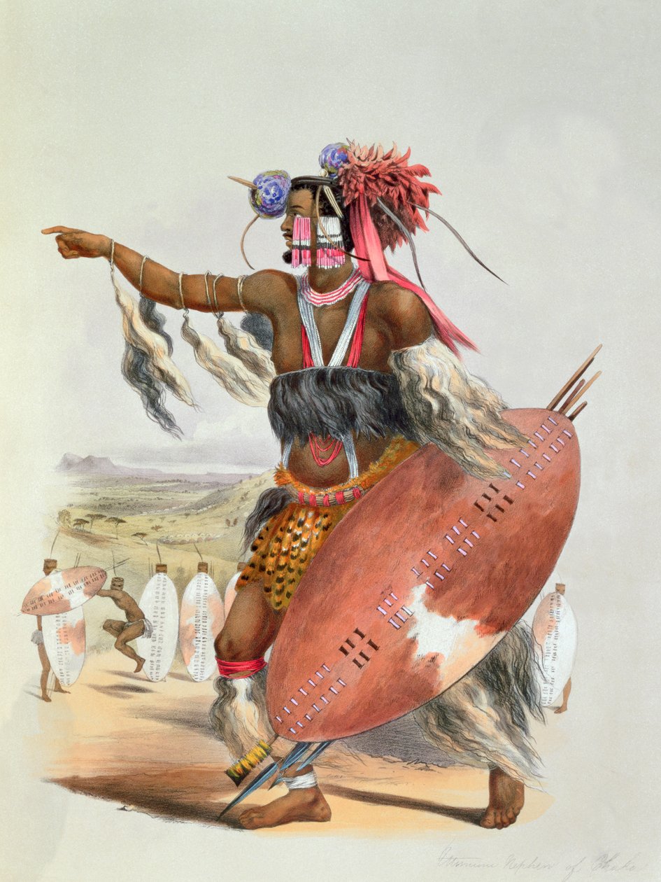 Zulu-kriger, Utimuni, nevø til Chaka, den avdøde Zulu-kongen, 1849 av George French Angas