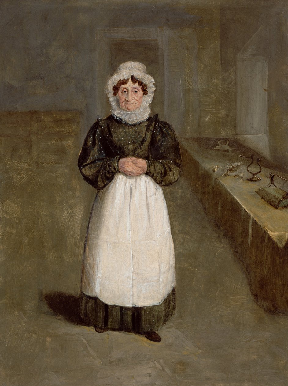Portrett av en husholderske i Bramham Park, Yorkshire, identifisert som Mrs Brown, ca. 1822 (olje på lerret) av George Garrard