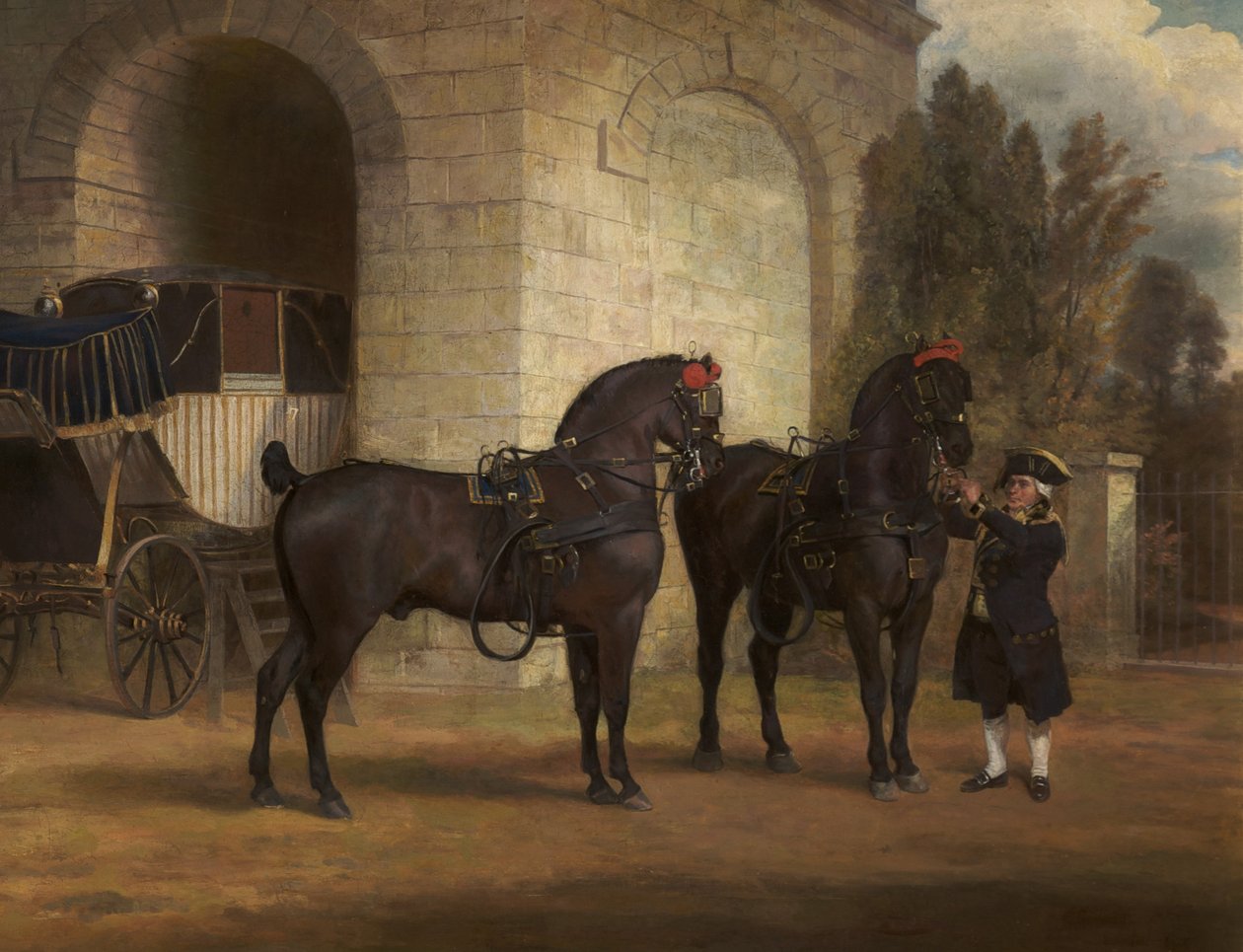 To svarte kuskehester med en kusk, 1791 av George Garrard