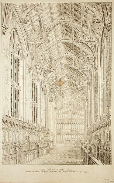 New College Chapel: Innvendig visning som viser alternativ design for foreslått tak av George Gilbert Scott