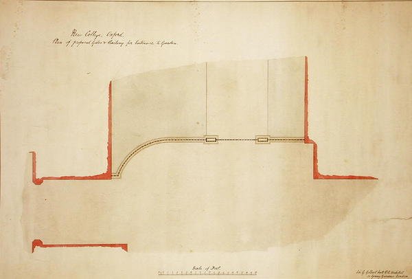 New College Oxford: Foreslåtte porter og rekkverk for inngang til hage av George Gilbert Scott