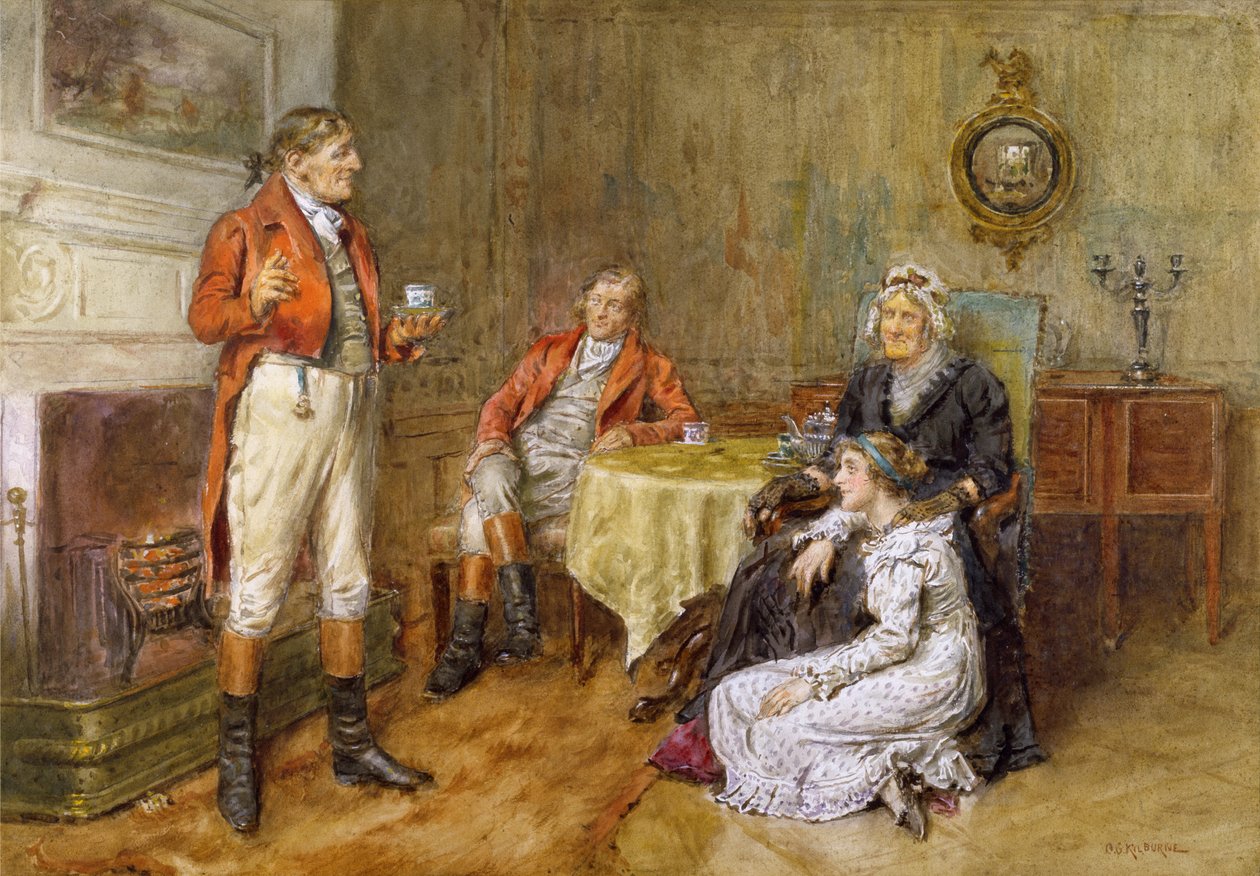 En jeger som resiterer en historie (wc) av George Goodwin Kilburne