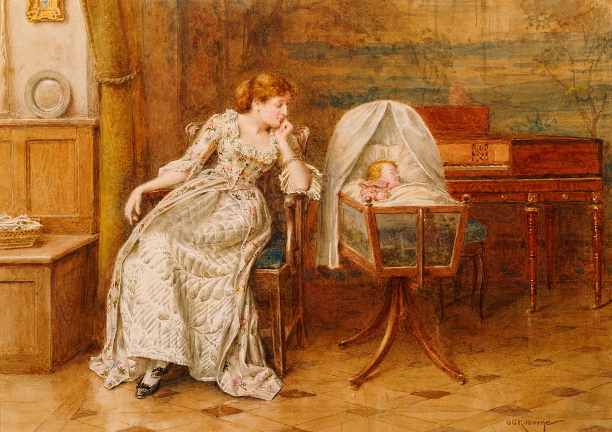Et interiør med mor og barn av George Goodwin Kilburne