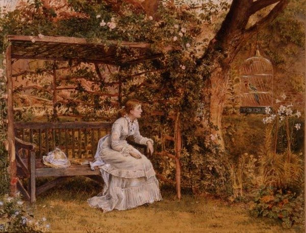 Damen og papegøyen hennes av George Goodwin Kilburne