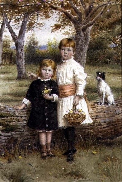 To søstre med en kurv med blomster av George Goodwin Kilburne