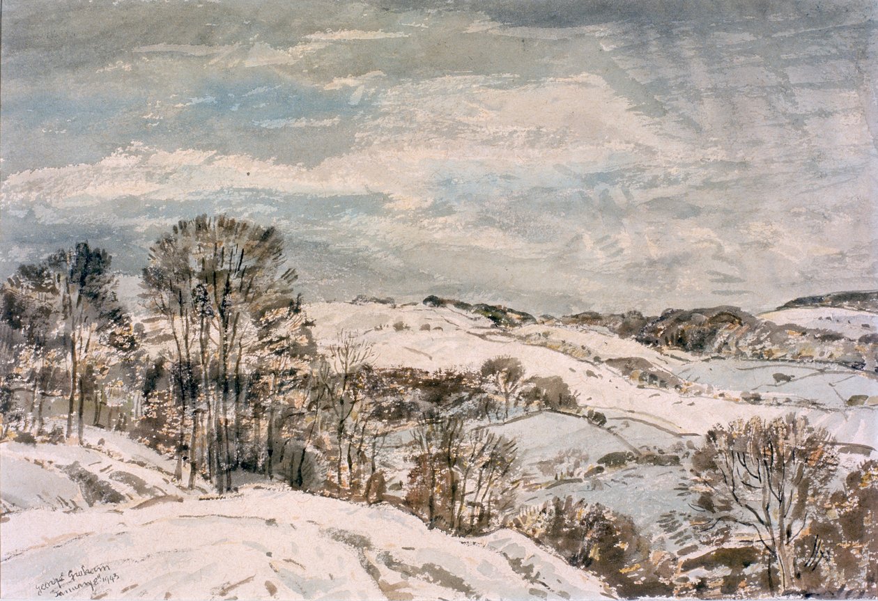 Vinter i Wensleydale (blyant og akvarell på papir) av George Graham