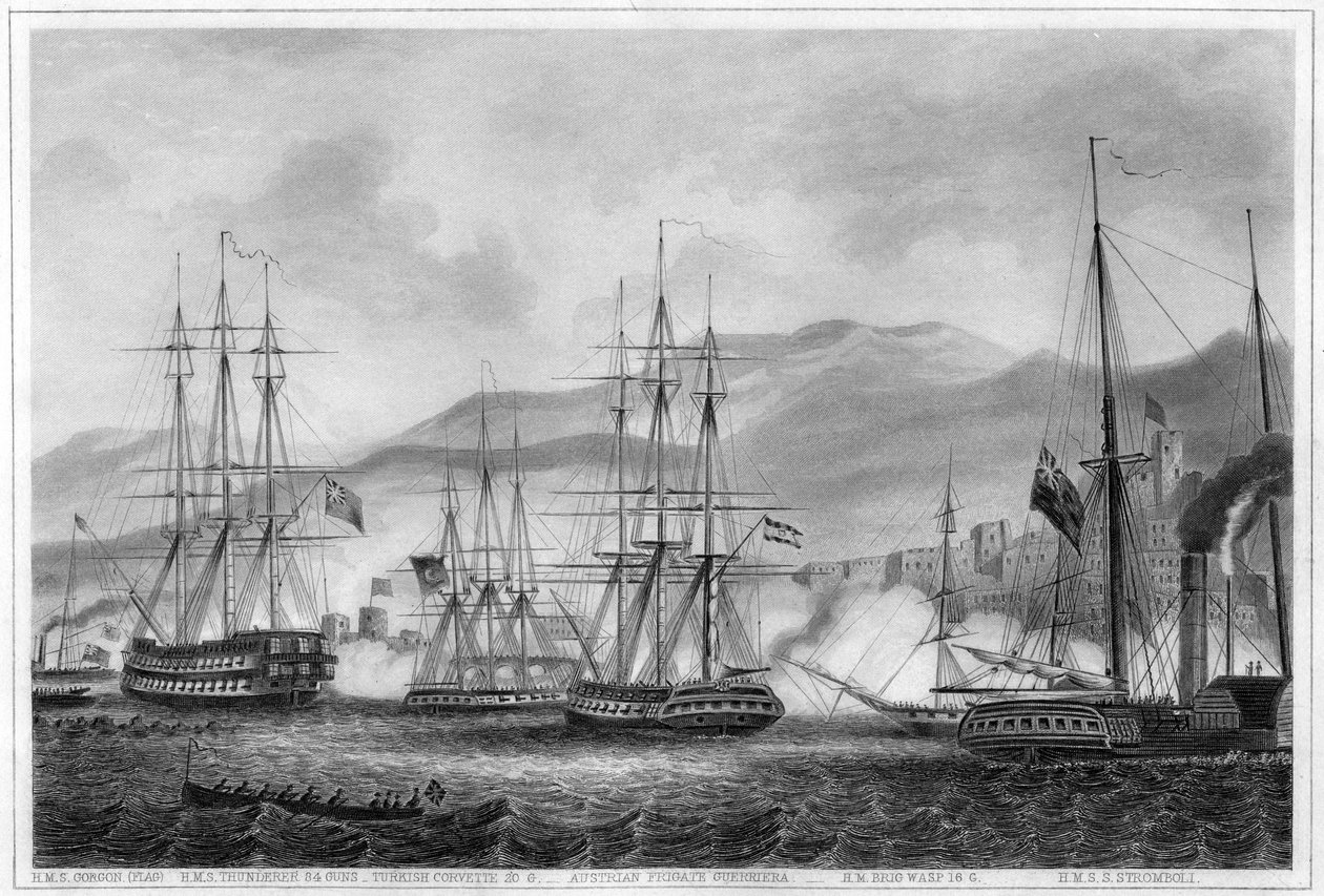 Angrep på Sidon av Commodore Charles Napier, 26. september 1840 c1857 av George Greatbatch